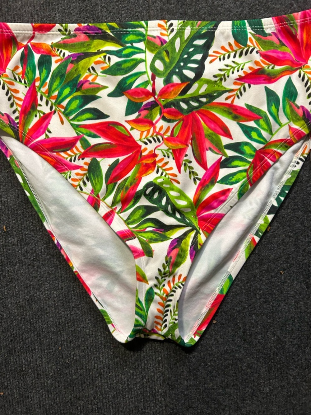 Kids Tropical Floral Swim Bottoms - White with Pink & Green